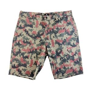 DC Shoes Shorts Mens 34 Red Green Camo Straight Fit Skateboard Streetwear